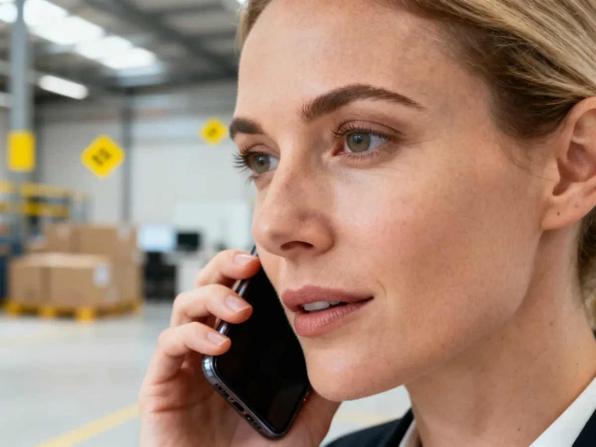 Konsultantka DHL rozmawiająca przez telefon w nowoczesnym biurze, gotowa do pomocy klientom.