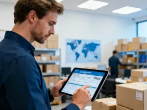 Lekarka analizująca wyniki badań krwi na tablecie w nowoczesnym laboratorium medycznym.
